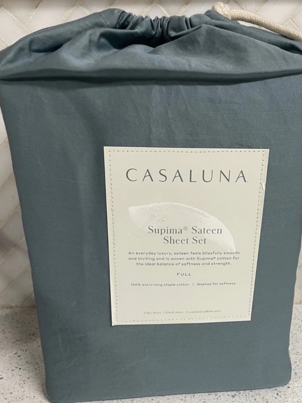Casaluna Full Supima Sateen Cotton Sheet Set  Green 500CT